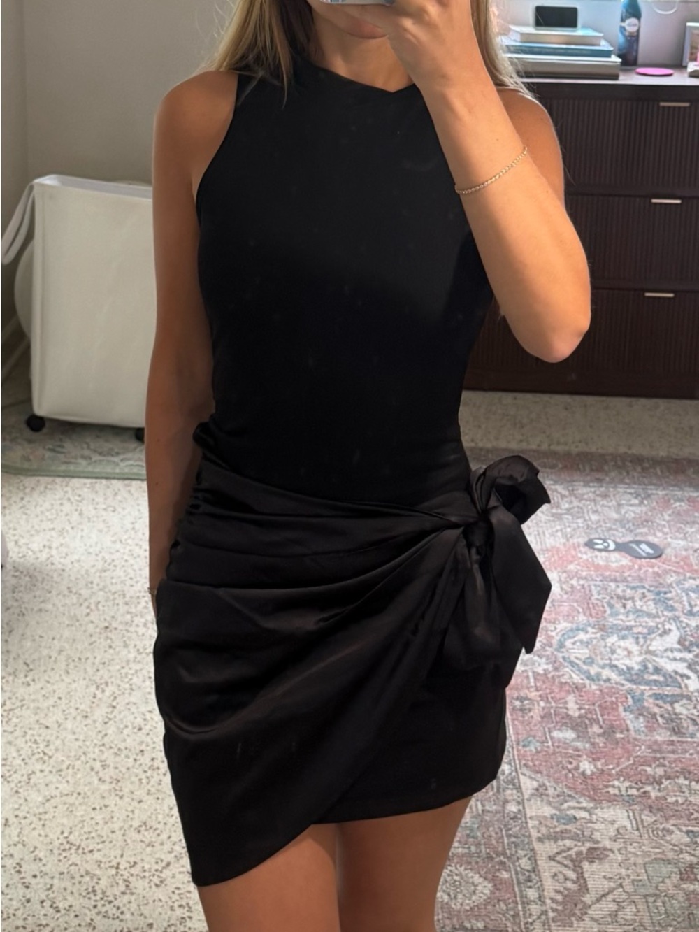 PrettyLittleThing Black Sleeveless Bow-Wrap Mini Dress | UK 8